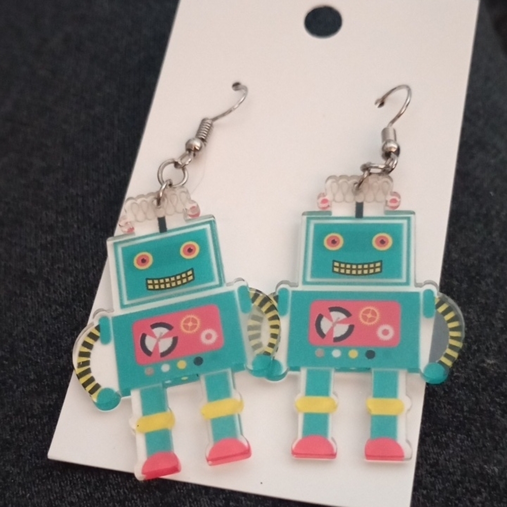 ♥️G 5/$20 Kids Colorful Blue Robot Earrings
